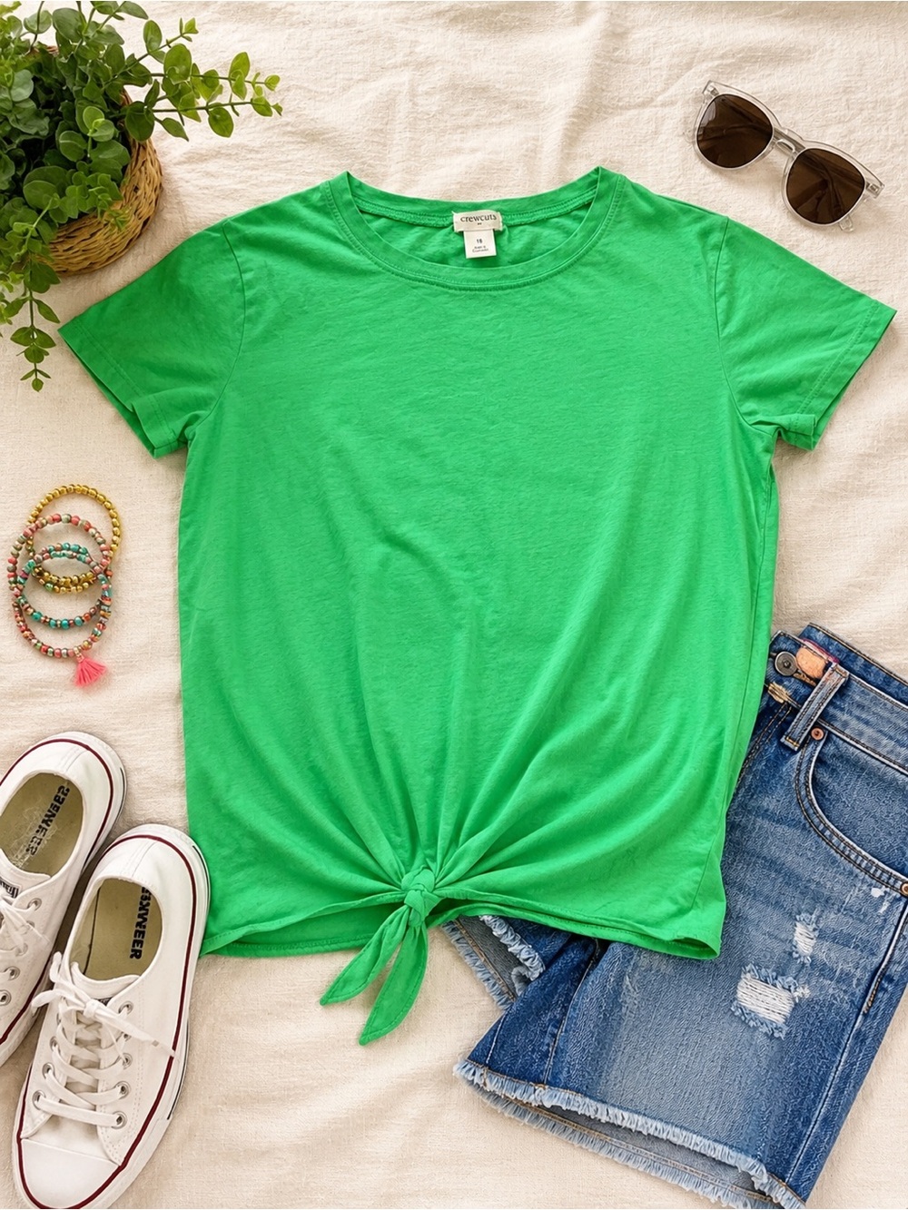 Crewcuts Bright Green Tie Front Tee Girls Size 16